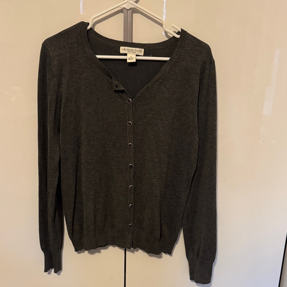 Valerie Bertinelli Dark Gray Button-Up Cardigan